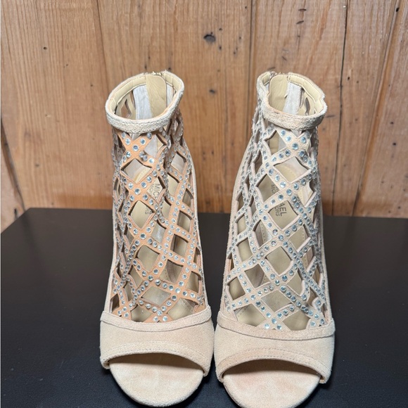 MICHAEL Michael Kors Yvonne Open-Toe Booties Khaki Suede Size 7M - Picture 3 of 13